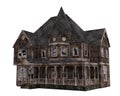 Old Victorian haunted mansion house. Perspective view 3D illustration isolated on white Royalty Free Stock Photo