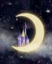 Old victorian house city in cosmos on the moon. . Royalty Free Stock Photo