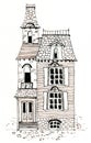 Old victorian house. Hand drawn pen illustration.