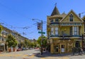 Old Victorian houses in the famous eclectic Haight Ashbury neighborhood, hippie area of San Francisco, USA