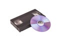 Old Video Cassette tapes with DVD disc Royalty Free Stock Photo