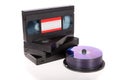 Old Video Cassette tapes with DVD discs Royalty Free Stock Photo