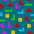 Old Video Game Square Seamless Pattern Background on a Blue. Vector Royalty Free Stock Photo