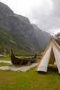 Old viking boat and tent.