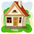 Old village house. Fabulous cartoon object. Cute childish style. Ancient dwelling. Tiny, small. On abstract background Royalty Free Stock Photo