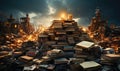 An old village, overwhelmed with old books Royalty Free Stock Photo