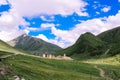 Old Village Ushguli in the middle of the mountains with typical architecture in Caucasus Georgia