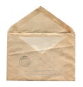 Old vintage aged open paper envelope isolated on white Royalty Free Stock Photo