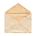 Old vintage aged open paper envelope isolated on white Royalty Free Stock Photo