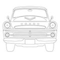 Old vintage american car, vector illustration, lining draw , front