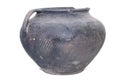 Old vintage ancient broken scratched ceramic dark vase or pot on white background Royalty Free Stock Photo