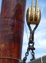 Old Sailing Ship Closeup Detail of Wooden Mast and Rigging Royalty Free Stock Photo