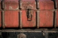 Old vintage antique suitcases trunks in a stack background Royalty Free Stock Photo