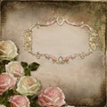 Old vintage background with frame for text or photo and roses