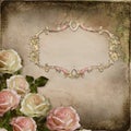 Old vintage background with frame for text or photo and roses Royalty Free Stock Photo