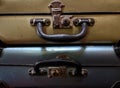 Old vintage baggage with handle and lock closeup