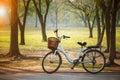 Old vintage bicycle in public park with engergy save and green e