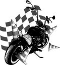 Old vintage black bobber bike with race flag