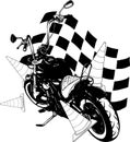 Old vintage black bobber bike with race flag