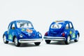 Old vintage blue car toy front and back Royalty Free Stock Photo