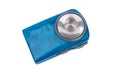 Blue vintage old flashlight on white background Royalty Free Stock Photo