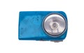 Blue vintage old flashlight on white background Royalty Free Stock Photo