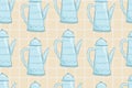 Old vintage blue teapot or jug with a lid. Vector seamless cartoon pattern.