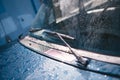 Old Vintage blue with white roof Plymouth Belvedere parked on the sideway on sunny day after the rain Royalty Free Stock Photo