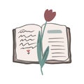 Old vintage book or diary and a red tulip flower isolated on white. Vector illustration. Royalty Free Stock Photo