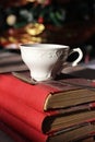 Old vintage books and teacup