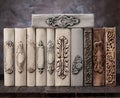 Old vintage books on a wooden shelf close-up Royalty Free Stock Photo