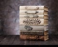 Old vintage books on a wooden shelf Royalty Free Stock Photo