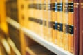 Old Vintage Books On Wooden Shelfs In Library Royalty Free Stock Photo