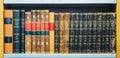 Old Vintage Books On Wooden Shelfs In Library Royalty Free Stock Photo