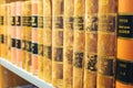 Old Vintage Books On Wooden Shelfs In Library Royalty Free Stock Photo