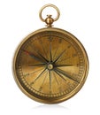 Old vintage brass compass isolated on a white background. Royalty Free Stock Photo