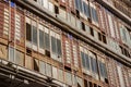 Old vintage broken windows with iron frames of retro Odeon Lisbon cinema in Portugal. Royalty Free Stock Photo