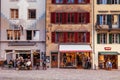 Old vintage buildings and outdoor restaurant in old town Lucerne, Swizerland