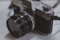 Old vintage Canon SLR camera, Vintage Canon FTB QL 35mm Film SLR Camera W/ FD 50mm F/1.8 Lens Royalty Free Stock Photo