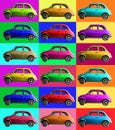 Old vintage car collage colorful. Italian industry. On coloured cells Royalty Free Stock Photo