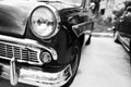 Old vintage car headlight close up. Black and white photo Royalty Free Stock Photo