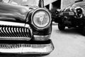 Old vintage car headlight close up. Black and white photo Royalty Free Stock Photo