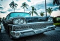 Old vintage car with palm trees background in West Palm Beach, United States Royalty Free Stock Photo