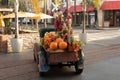 Old vintage car parked on a street, decorated with autumnal foliage and puppet toys Royalty Free Stock Photo