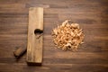 Old vintage carpenter jointer tool on wooden table