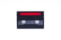 Old video camera cassette digital, black with red tape cover