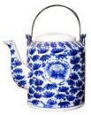 The old vintage Chinese ceramic teapot set with white and blue p Royalty Free Stock Photo