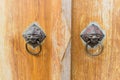 Old vintage chinese temple wooden door Royalty Free Stock Photo