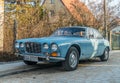 Old classic vintage blue Jaguar 2.8 litre parked