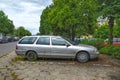 Old vintage classic hatchback car silver grey Ford Mondeo one parked